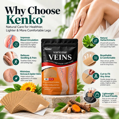 Kenko™ Spider & Varicose Vein Patches | Natural Herbal Therapy for Swelling, Fatigue & Vein Health