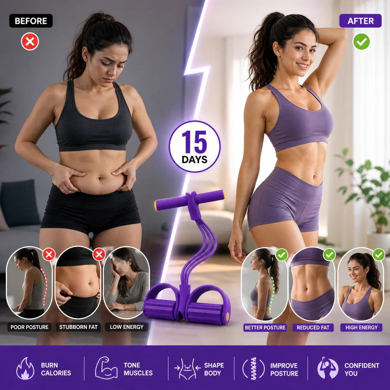 MyLifey™ – Premium 8 tube Multifunctional Yoga Pedal Resistance Band Trainer