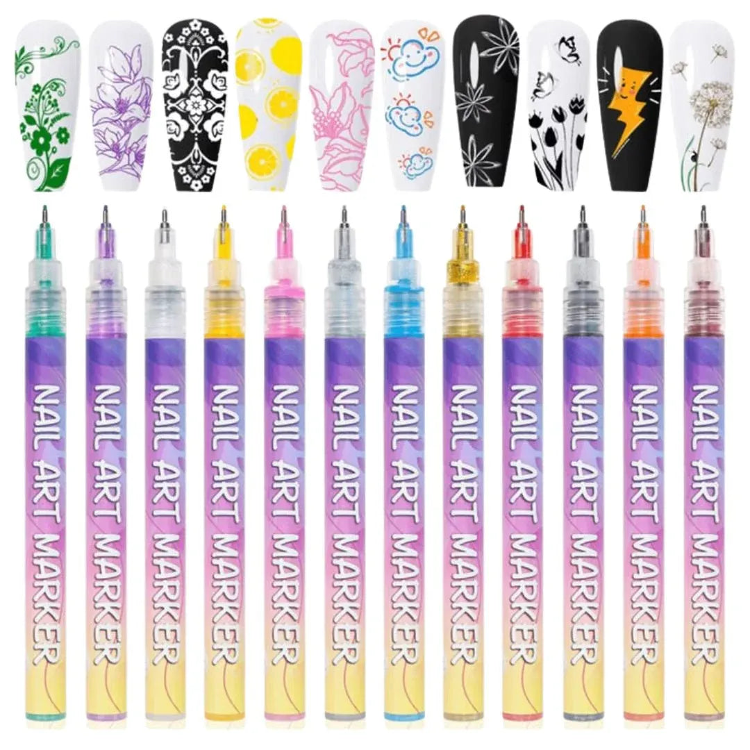 L'Artiste™ 0.5mm Professional Nail Art Pen - Set of 12 Colors