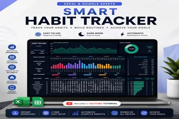 Ultimate Habit Tracker & Daily Routine Planner For Google Sheets & Excel