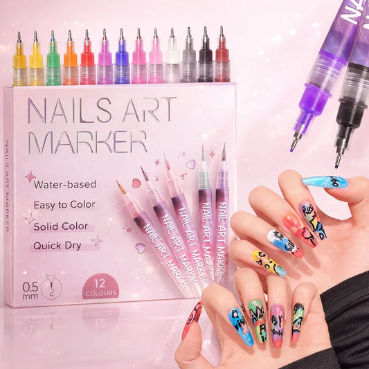 L'Artiste™ 0.5mm Professional Nail Art Pen - Set of 12 Colors